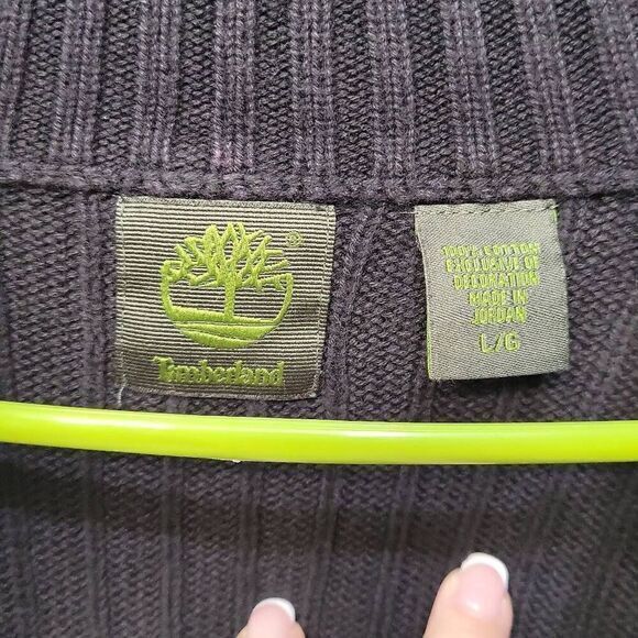 Timberland Sweater Men Large Black Ribbed 1/4 Zip Raglan Sleeve Oversized Baggy - Picture 6 of 8